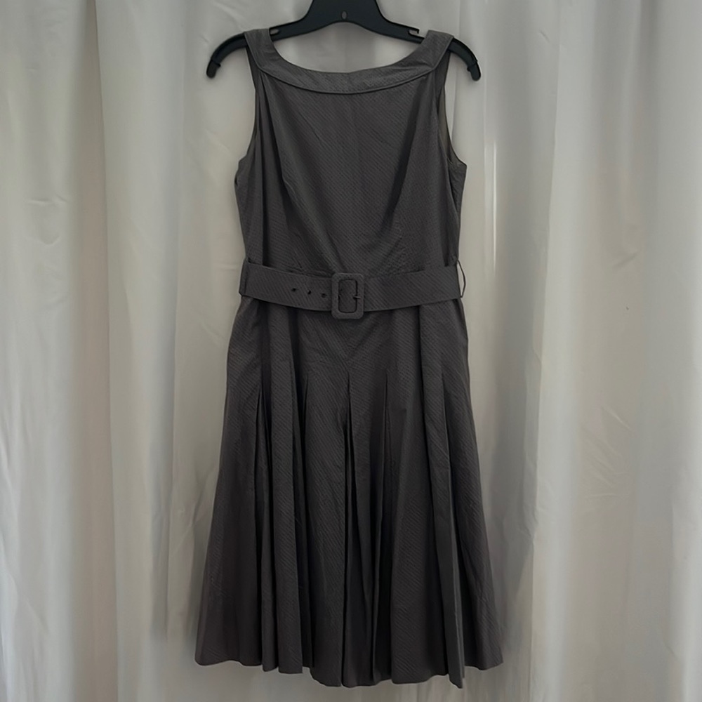 Gray with black dots mini dress with flare